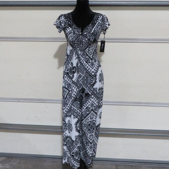 BOGO Style & Co short sleeved Bohemian patterned maxi dress lightweight 2 Petite - Picture 1 of 7